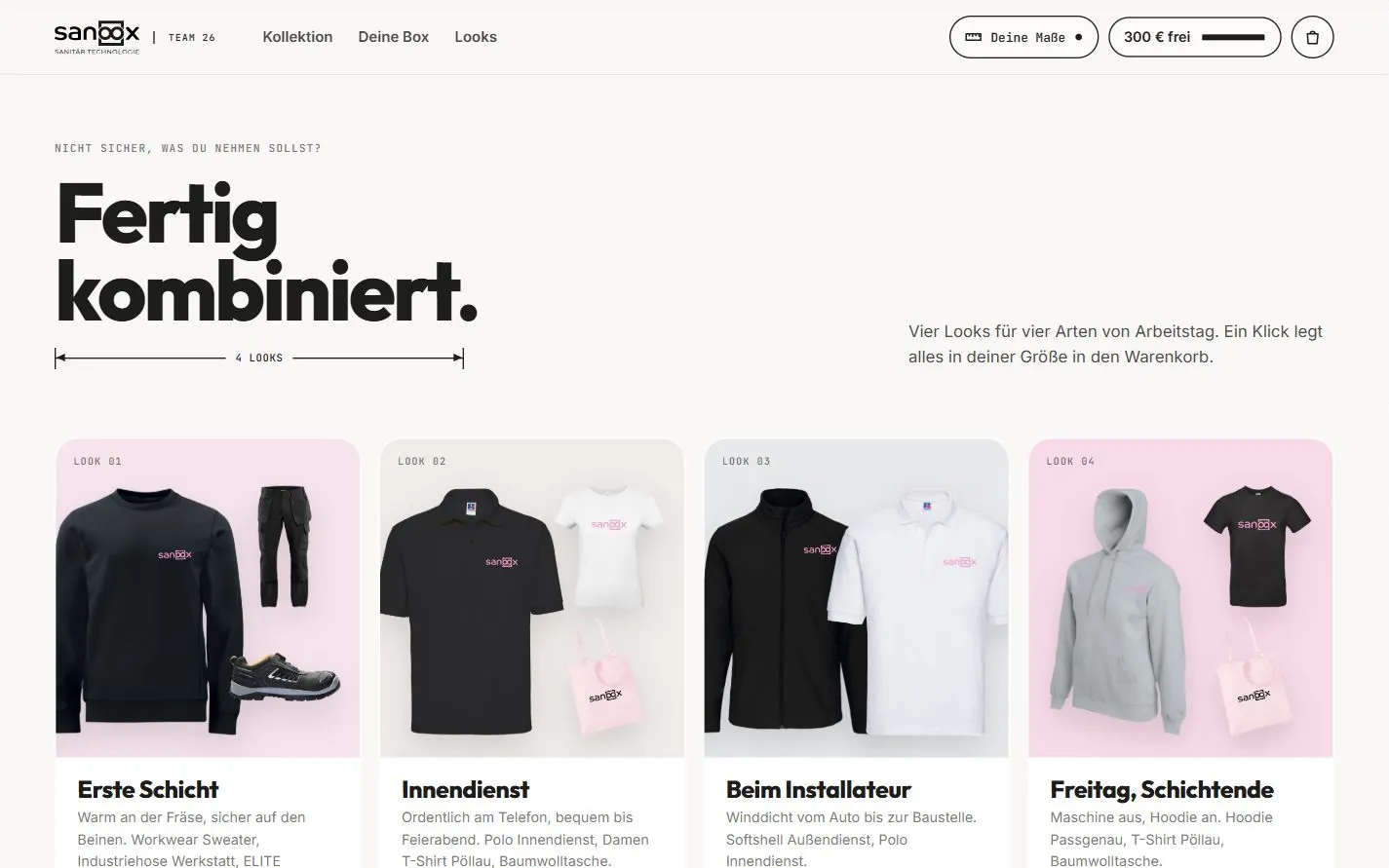 Brand Shop: Fertig kombiniert. Vier Looks für Erste Schicht, Innendienst, Beim Installateur und Freitag.